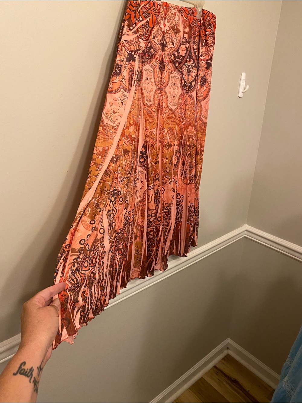 Cato Coral and Rust Paisley Pleated Maxi Skirt